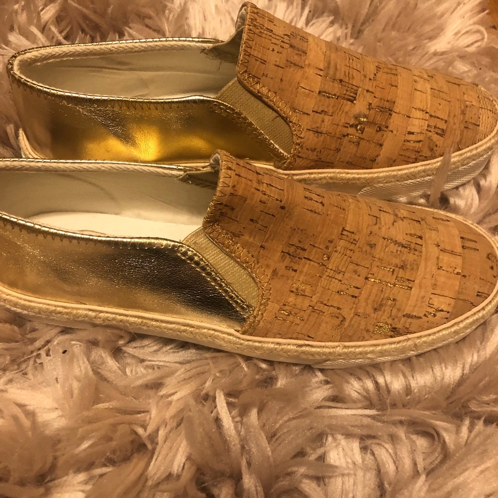 Cork/gold jack Rodgers slip ons